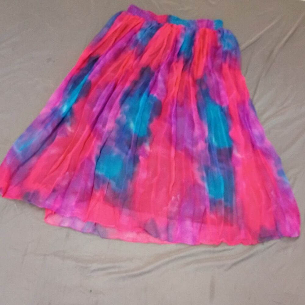 Vintage 80s 90s New Era  Tie Dye Maxi Skirt Large Chiffon Whimsygoth Rave Indie